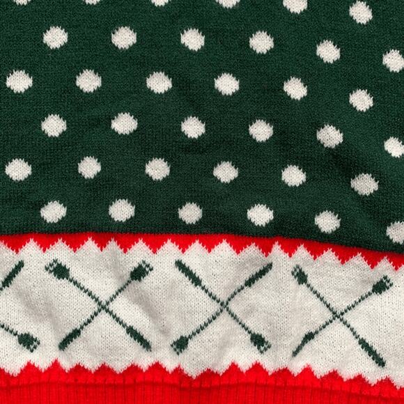 Square Blades Rowing Holiday Sweater Green Red Fair Isle Polka Dot Crewneck - Picture 4 of 7